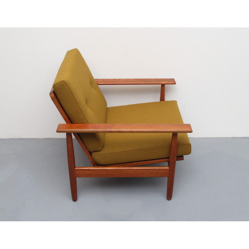 Vintage scandinavian armchair in teak and mustard yellow fabric, 1960s