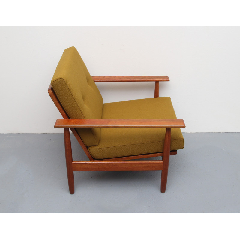 Scandinavische vintage fauteuil in teakhout en mosterdgele stof, 1960