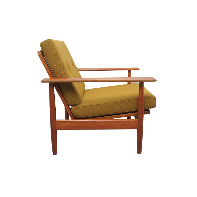 Vintage scandinavian armchair in teak and mustard yellow fabric, 1960s