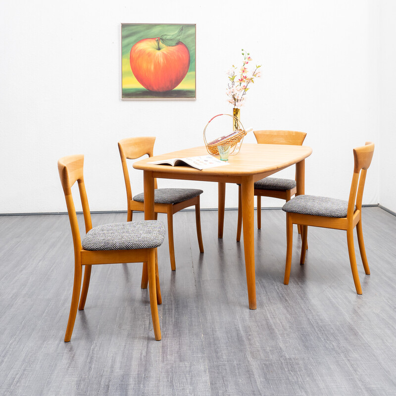 Set of 4 vintage beechwood chairs with upholstery by Juul Kristensen, Denmark