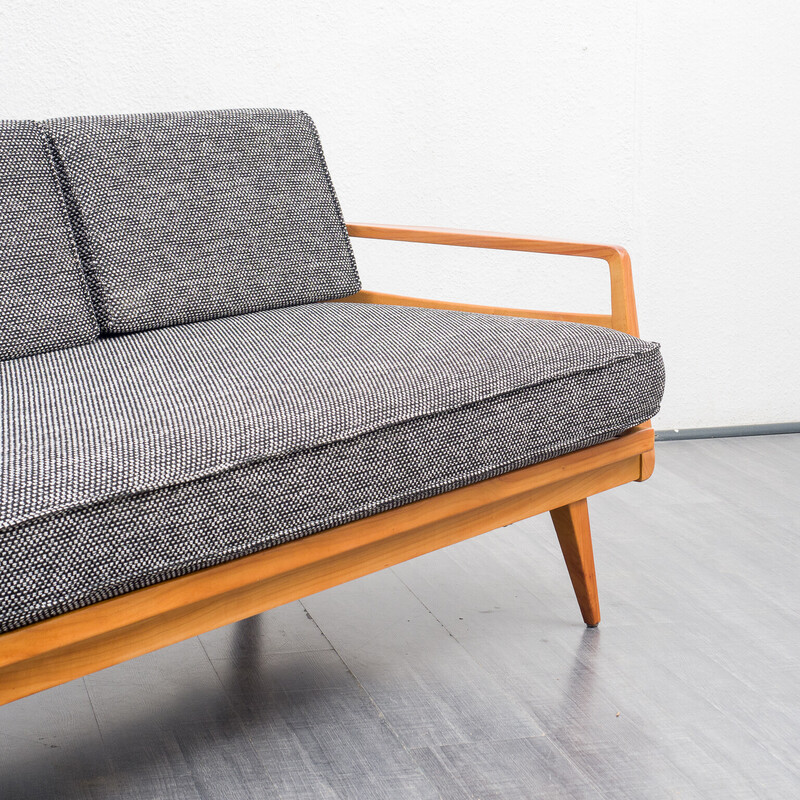 Vintage sofa in cherrywood with upholstery fabric by Knoll Antimott, 1960s