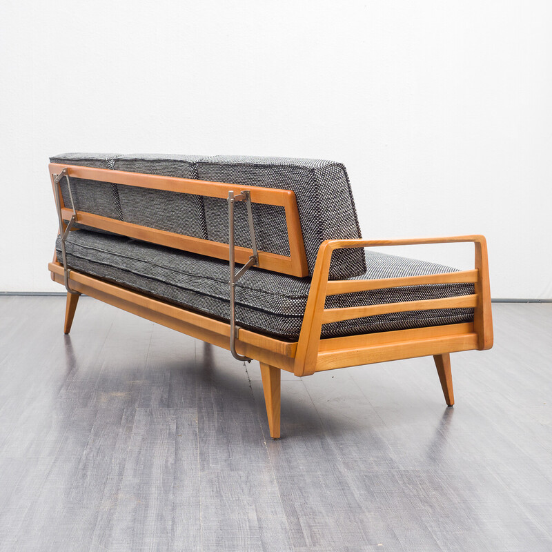 Sofá vintage de madera de cerezo con tapicería de Knoll Antimott, 1960