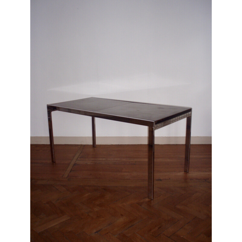 Black lacquered and chromed metal extendable dining table - 1970s