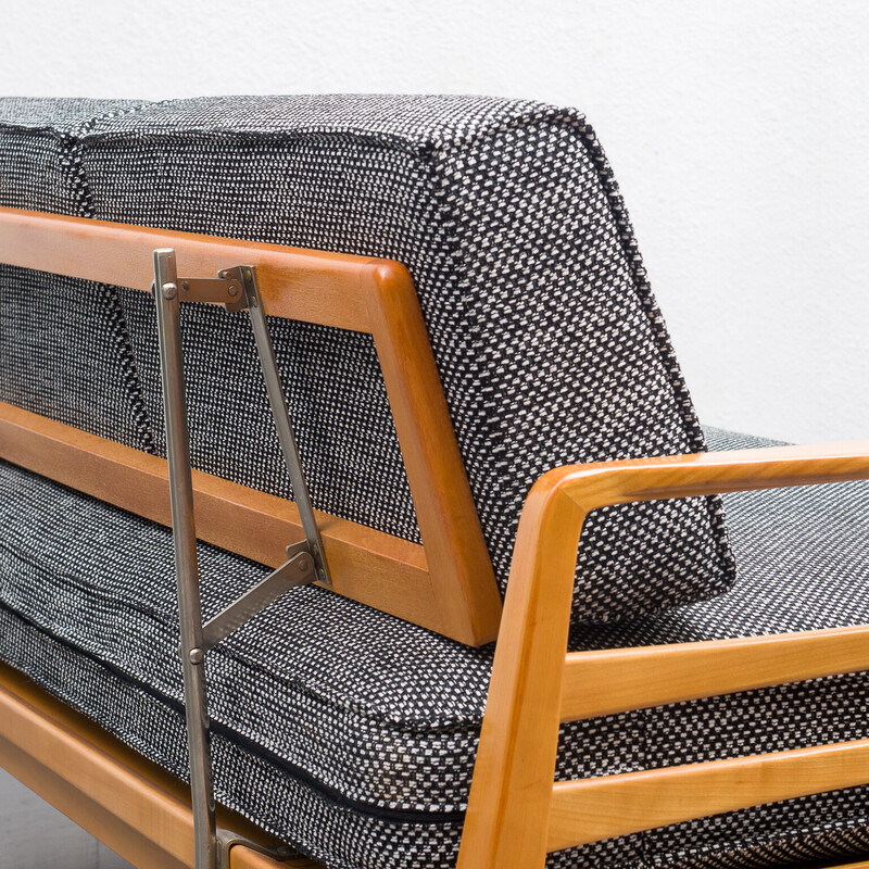 Canapé vintage en merisier avec tissu d'ameublement par Knoll Antimott, 1960