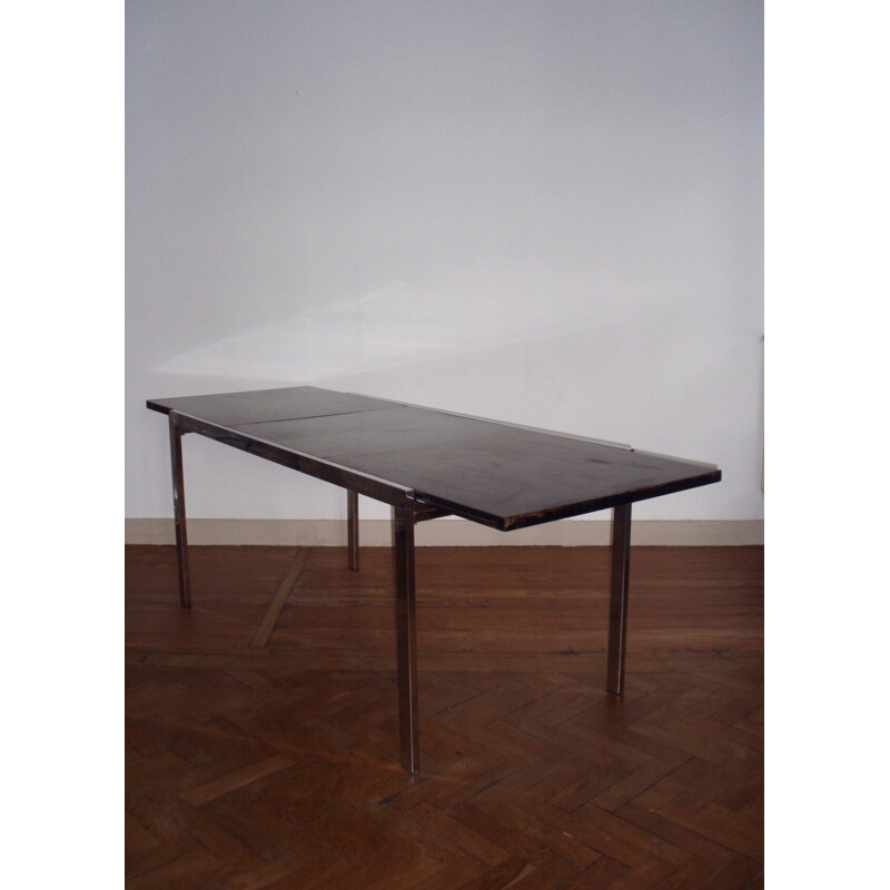 Table à manger extensible en métal chromé laque noire - 1970