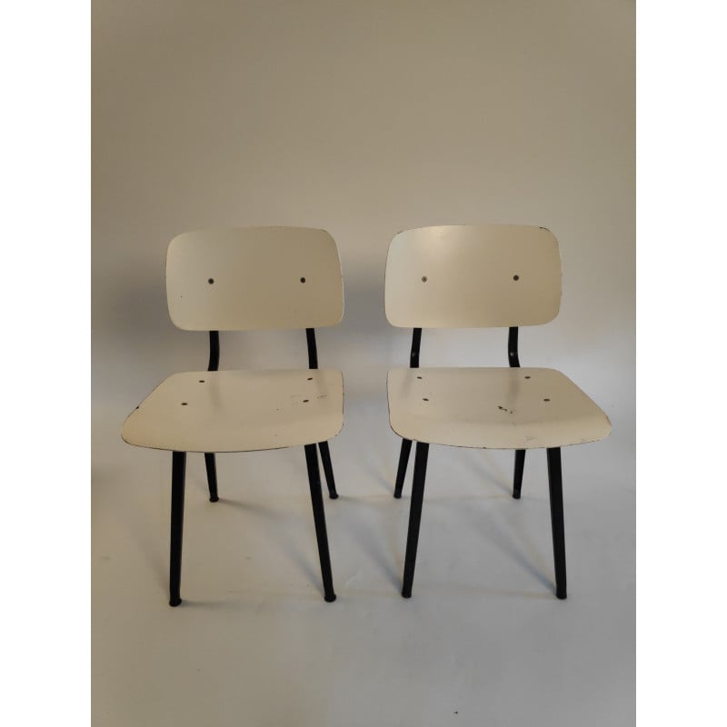 Pair of vintage Dutch industrial Revolt white chairs by Friso Kramer for Ahrend De Cirkel, 1966