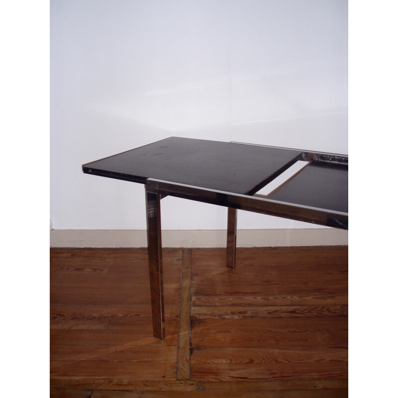 Black lacquered and chromed metal extendable dining table - 1970s