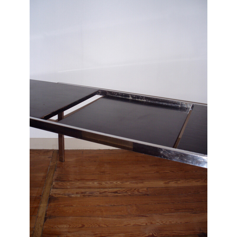 Black lacquered and chromed metal extendable dining table - 1970s