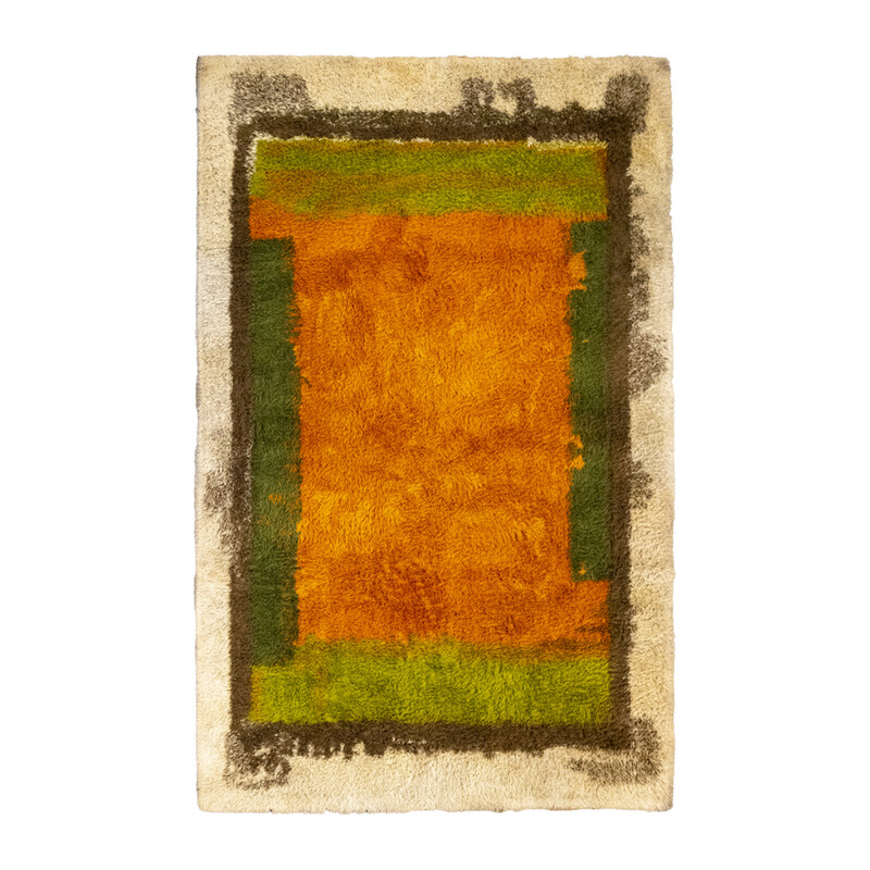 Tappeto vintage arancione e verde, 1960