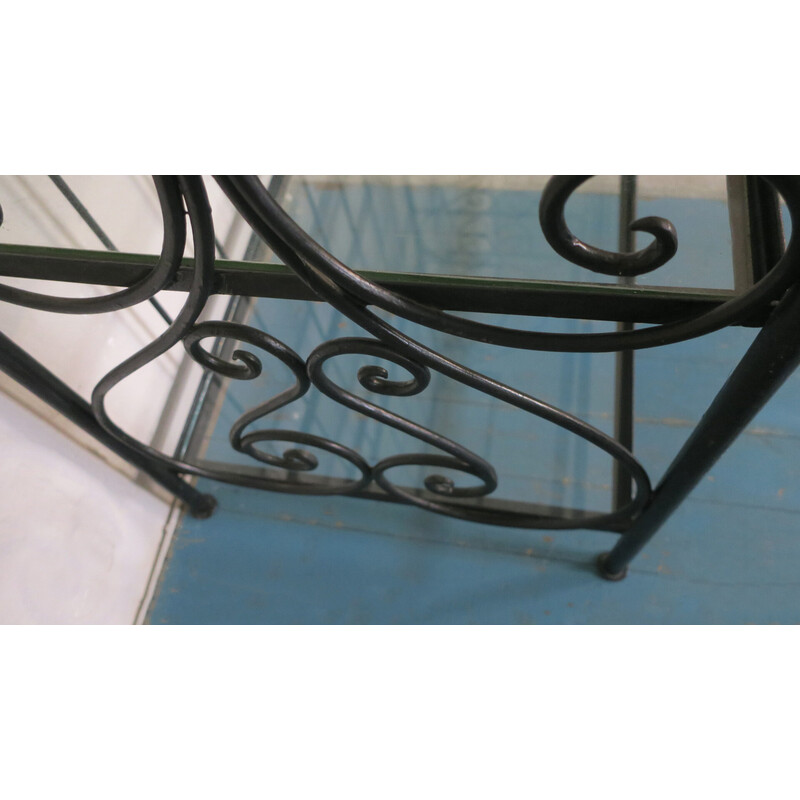 Vintage wrought iron and glass bookcase