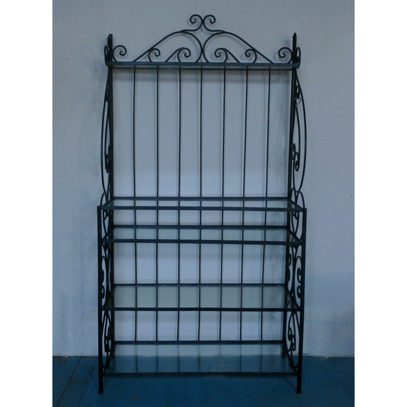 Vintage wrought iron and glass bookcase