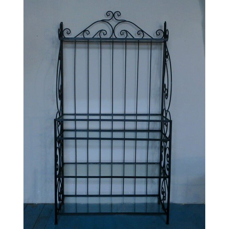 Vintage wrought iron and glass bookcase