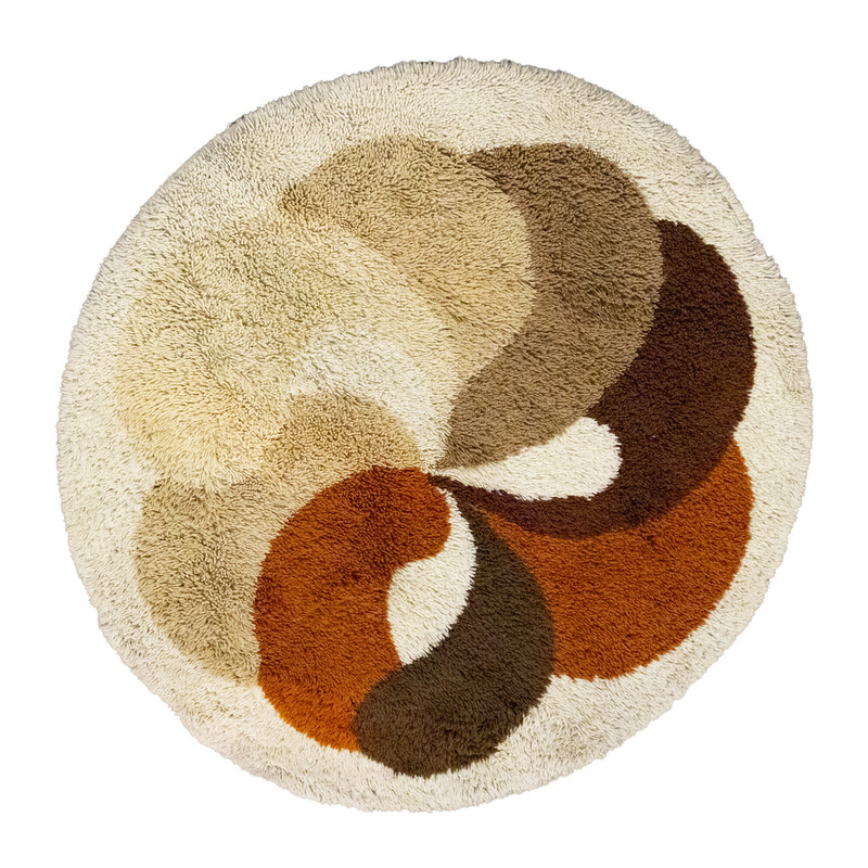 Brauner runder Vintage-Teppich von Flower Desso
