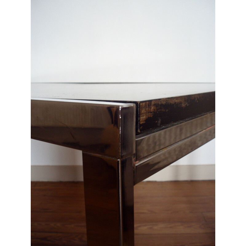 Black lacquered and chromed metal extendable dining table - 1970s