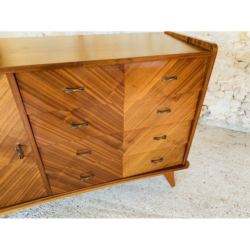 Vintage solid oakwood sideboard with 4 drawers, 1960