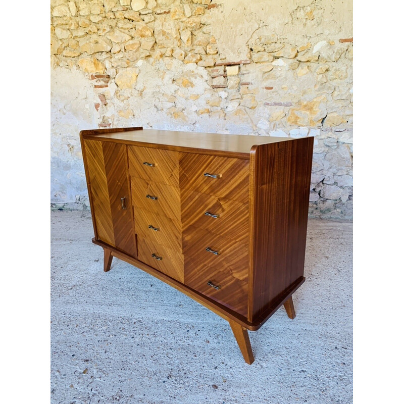 Credenza vintage in rovere massiccio con 4 cassetti, 1960