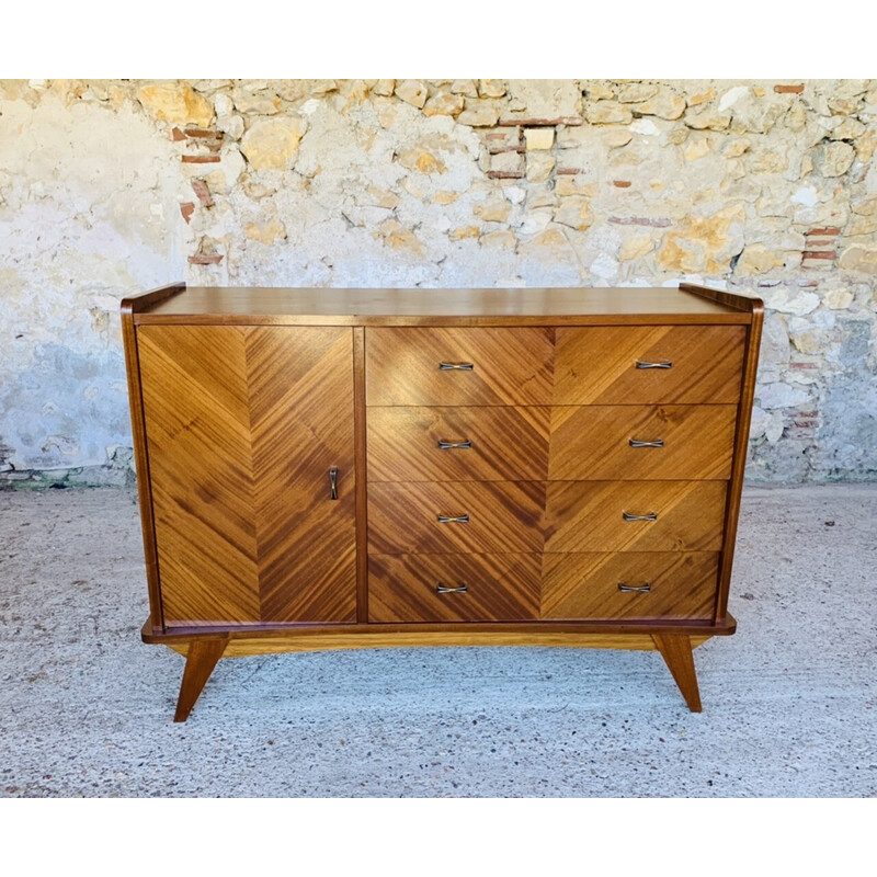 Vintage solid oakwood sideboard with 4 drawers, 1960