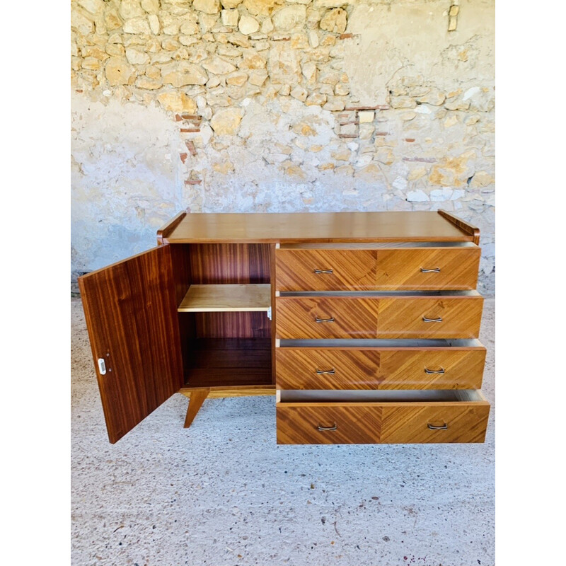 Vintage solid oakwood sideboard with 4 drawers, 1960