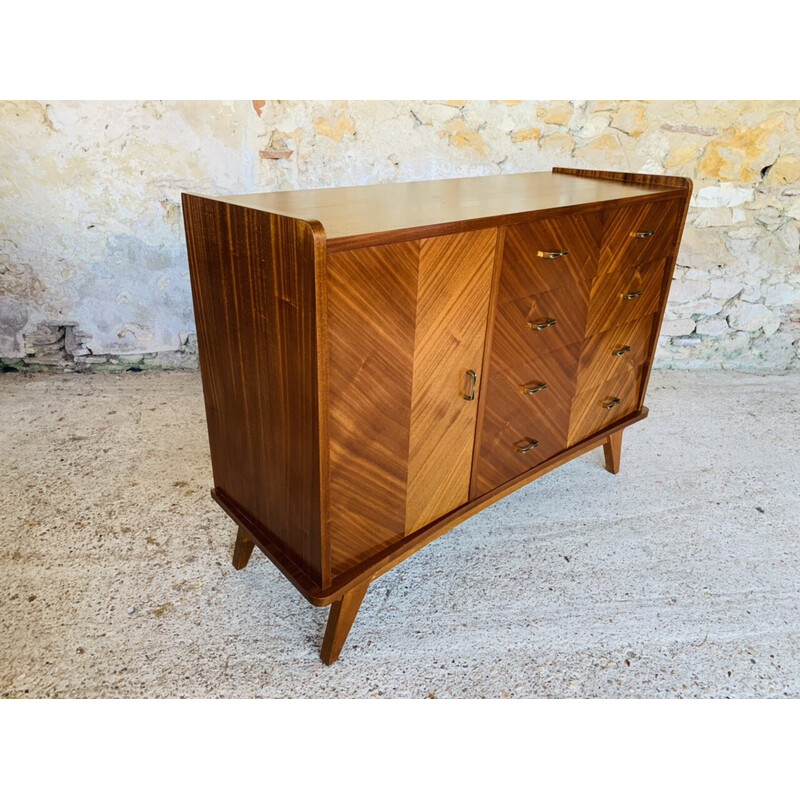 Vintage solid oakwood sideboard with 4 drawers, 1960