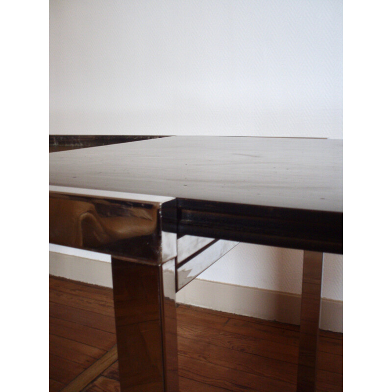 Black lacquered and chromed metal extendable dining table - 1970s