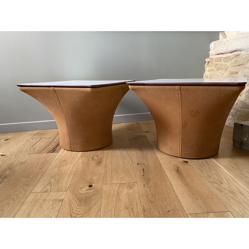 Pair of vintage Mushroom coffee tables in melamine and fabric, 1960