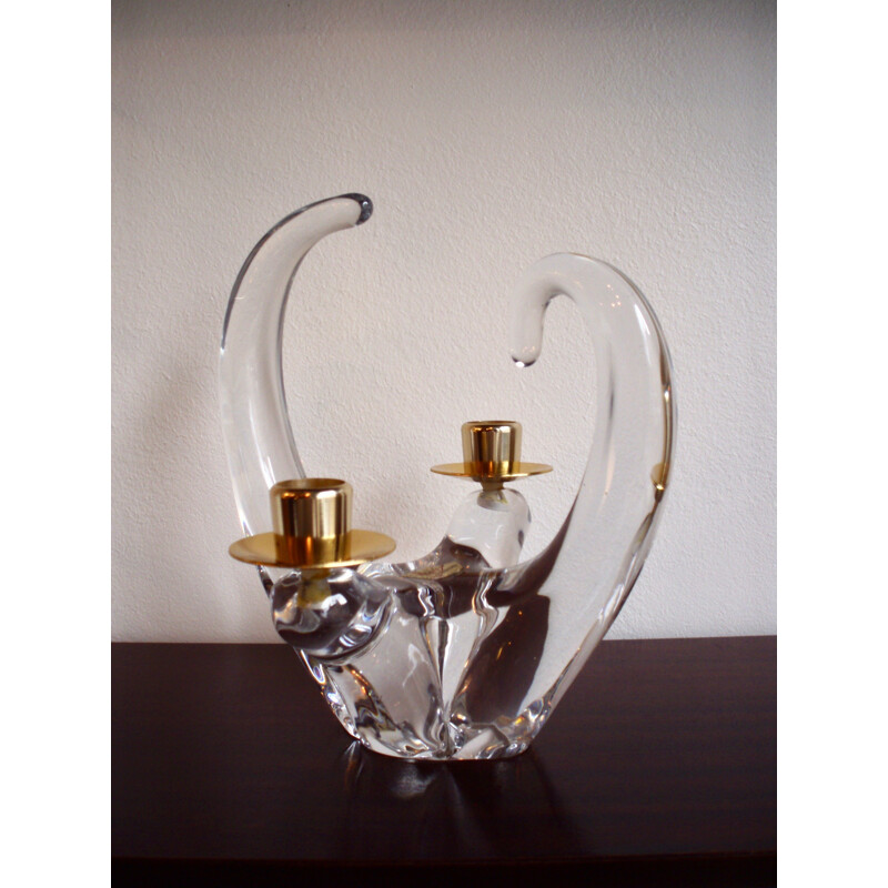 Scheider cristal and brass candle holder - 1960s