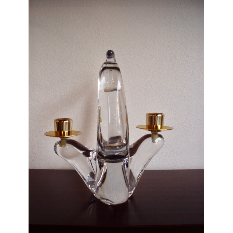 Scheider cristal and brass candle holder - 1960s