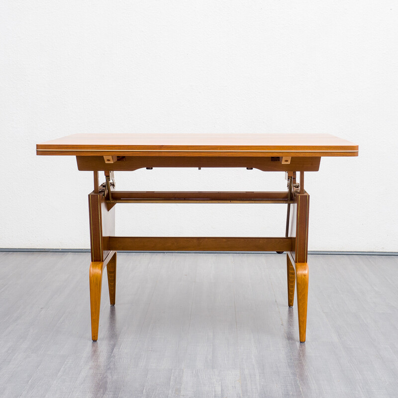 Mesa de centro de madera de haya regulable vintage, años 50