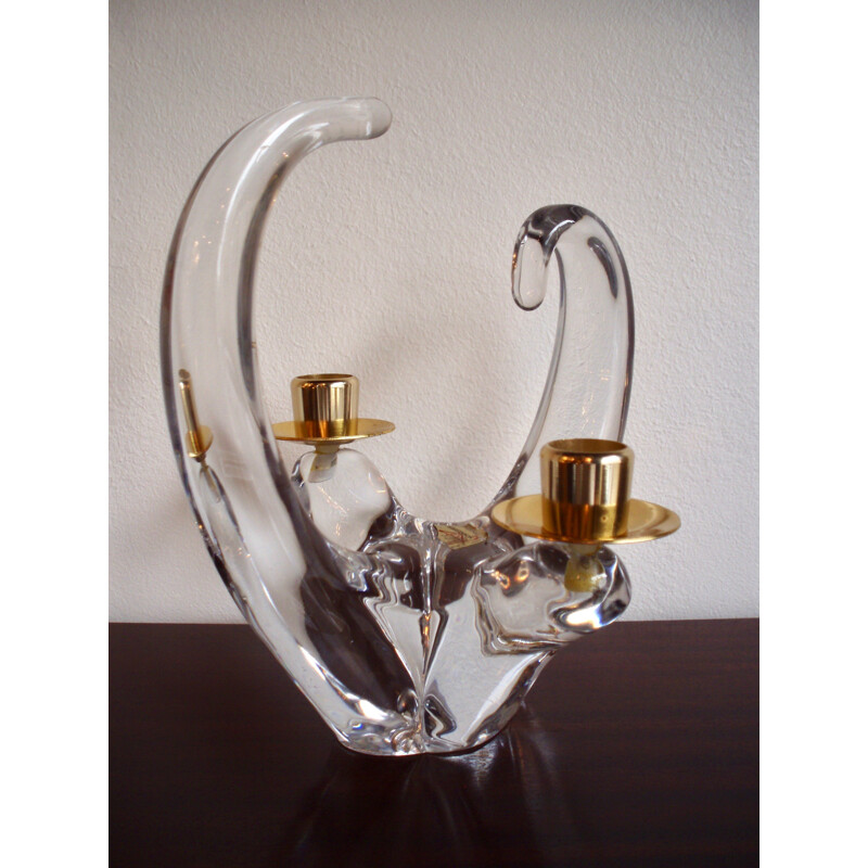 Scheider cristal and brass candle holder - 1960s