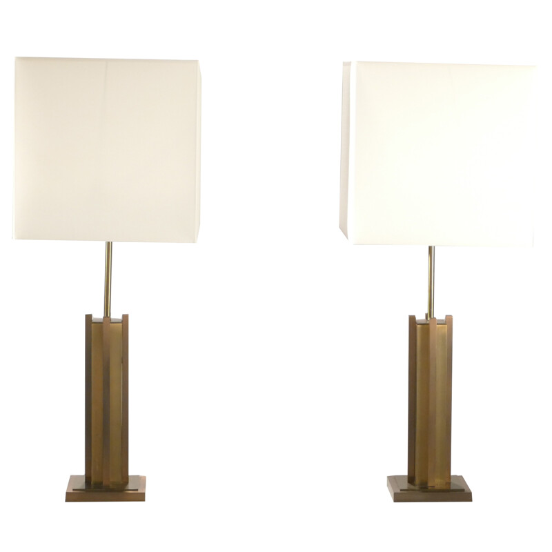 Pair of brass and bronze table lampes, Gaetano SCIOLARI - 1970s