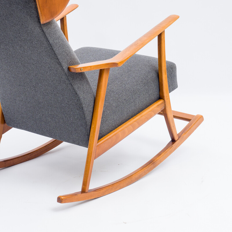 Mid century rocking chair in solid beechwood with upholstery, 1950s