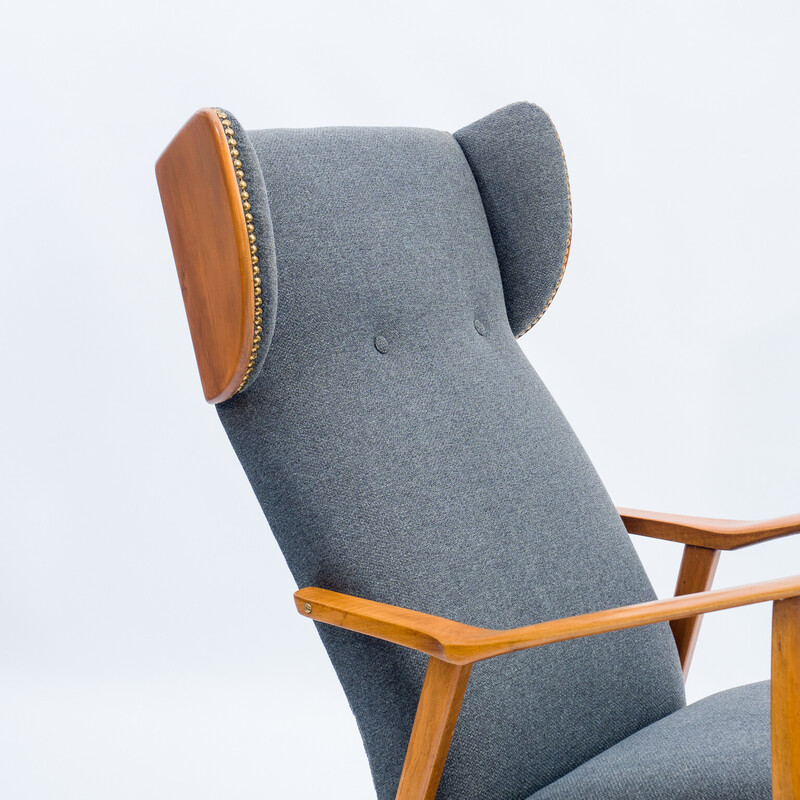 Mid century rocking chair in solid beechwood with upholstery, 1950s