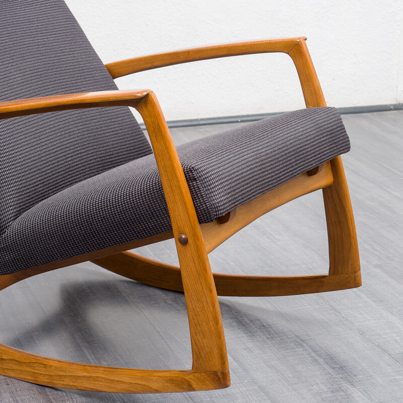 Vintage rocking chair in solid beechwood with reupholstered, 1960s