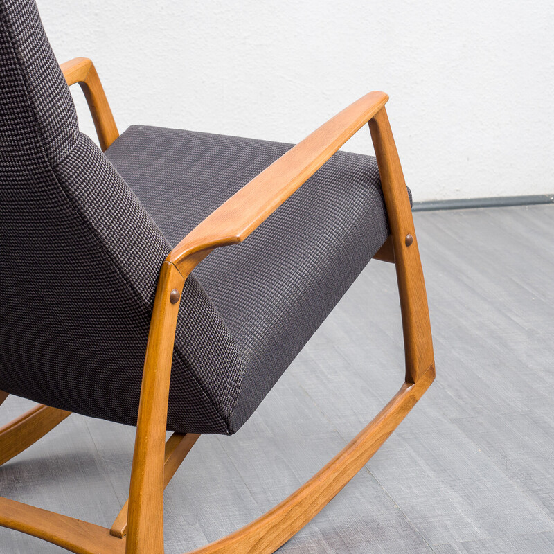 Vintage rocking chair in solid beechwood with reupholstered, 1960s