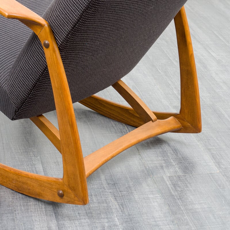 Vintage rocking chair in solid beechwood with reupholstered, 1960s