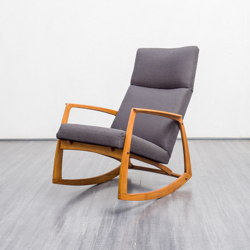 Vintage rocking chair in solid beechwood with reupholstered, 1960s