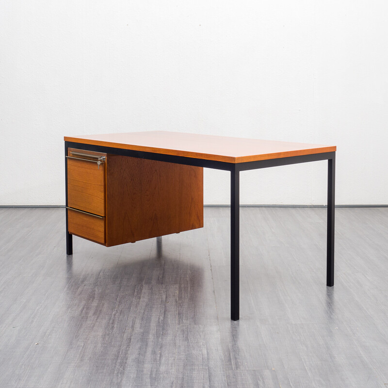 Vintage minimalist desk in teak and metal, 1960s