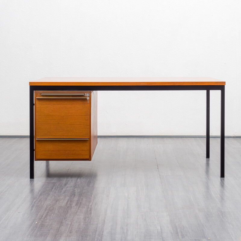 Vintage minimalist desk in teak and metal, 1960s