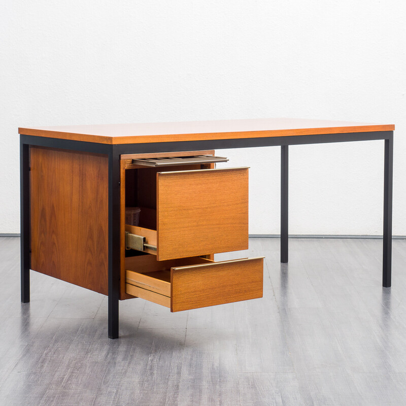 Vintage minimalist desk in teak and metal, 1960s