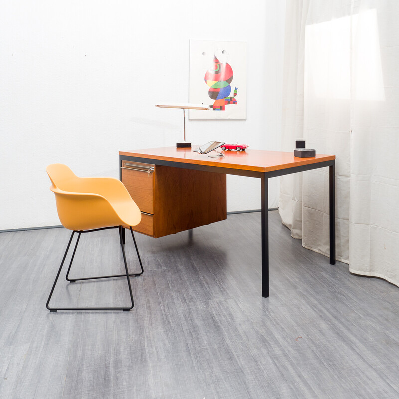 Bureau minimaliste vintage en teck et métal, 1960