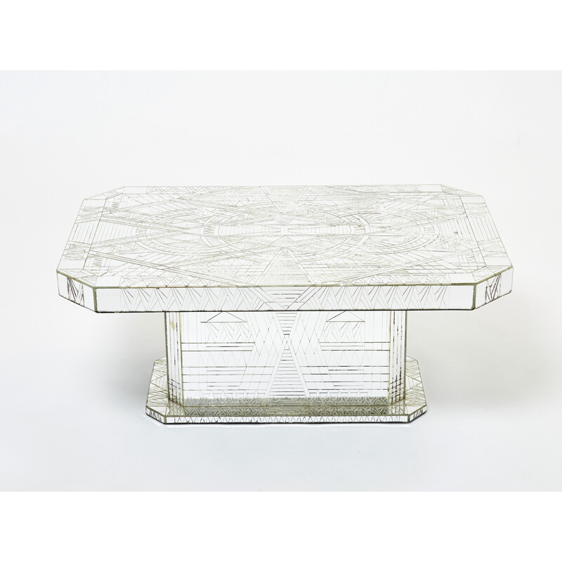 Table basse vintage en mosaïque de miroirs par Daniel Clément, 1970