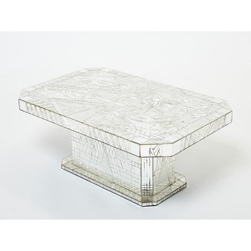 Table basse vintage en mosaïque de miroirs par Daniel Clément, 1970