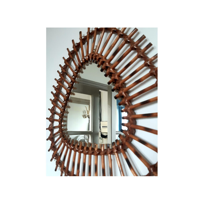 Vintage rattan sun mirror