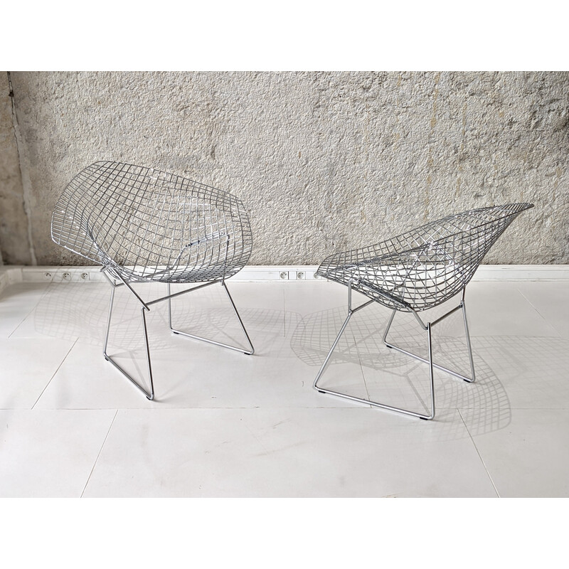 Par de cadeiras "diamantadas" em aço cromado vintage de Harry Bertoia para Knoll, 1970