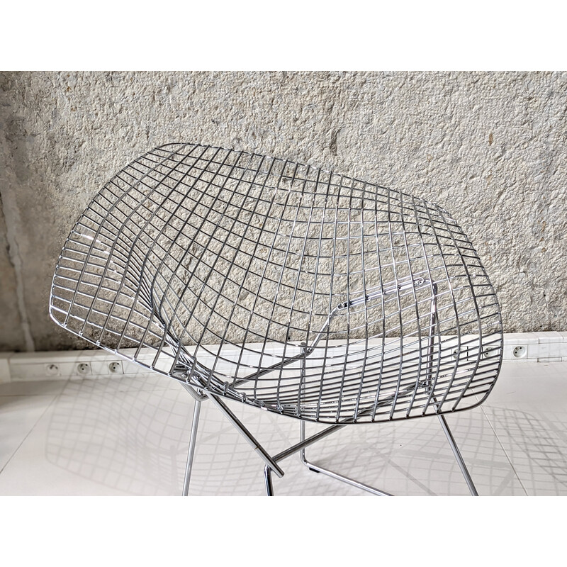 Pair of vintage chrome steel "diamond" armchairs by Harry Bertoia for Knoll, 1970