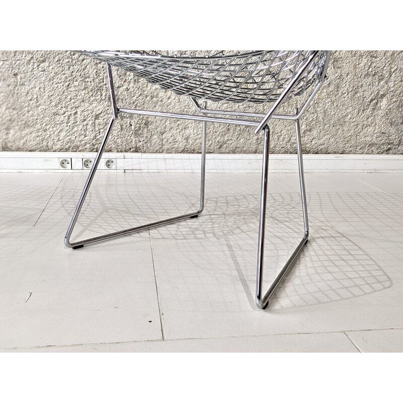 Pair of vintage chrome steel "diamond" armchairs by Harry Bertoia for Knoll, 1970