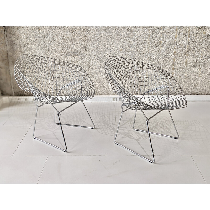 Par de cadeiras "diamantadas" em aço cromado vintage de Harry Bertoia para Knoll, 1970