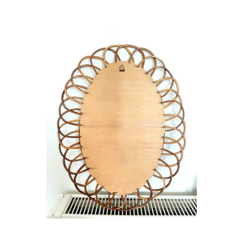 Vintage oval mirror in rattan, 1960