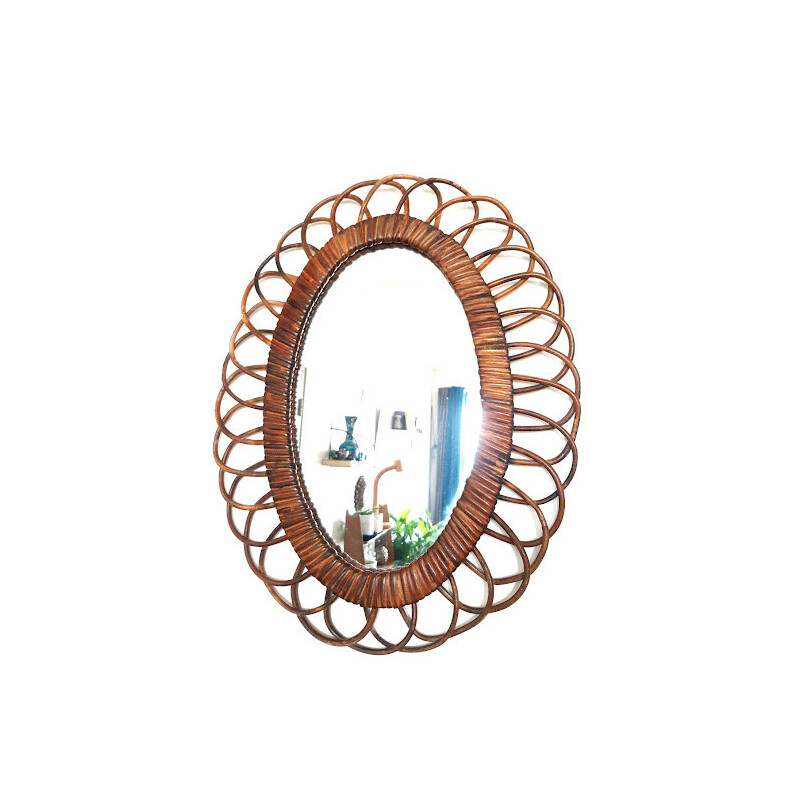 Espelho oval de rotim Vintage, 1960