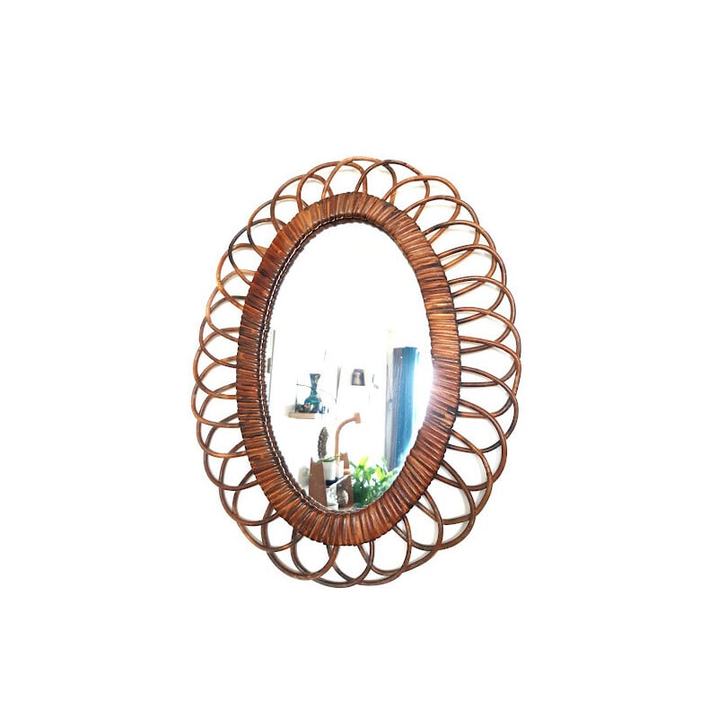 Vintage oval mirror in rattan, 1960